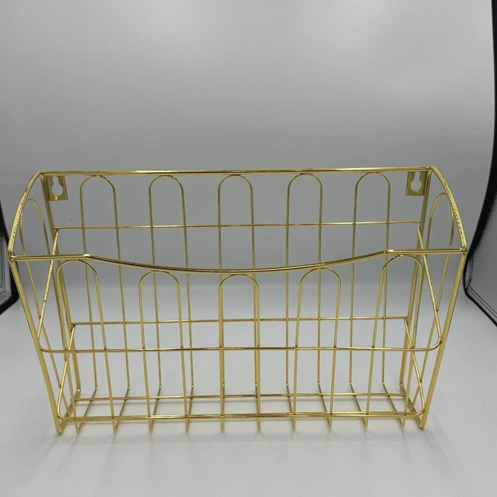 Gold Tone Wire Wall Mount Basket Organizing
